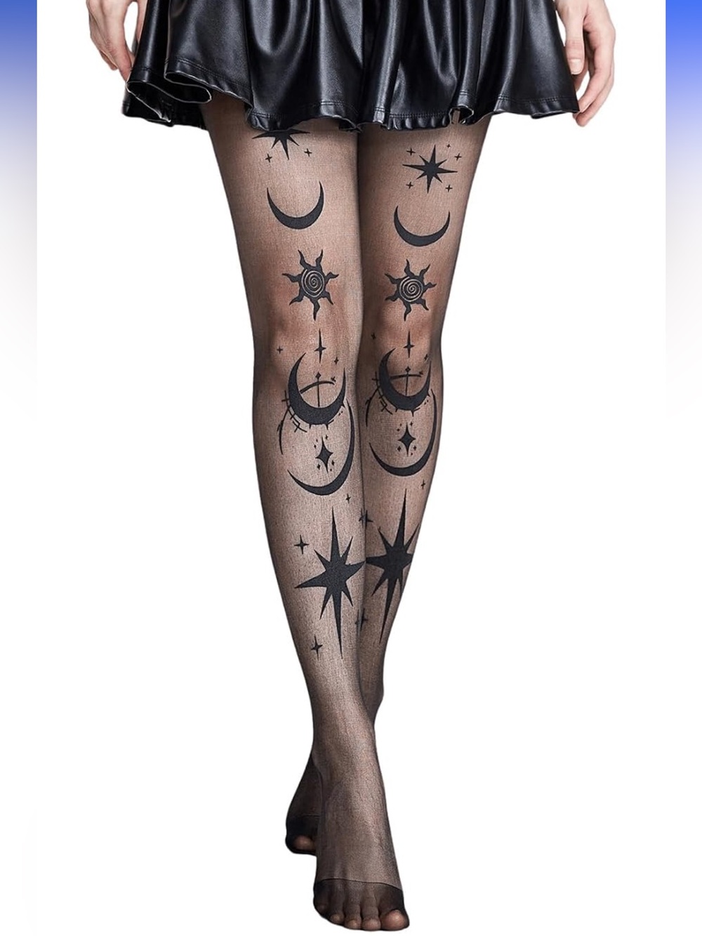Celestial Moon & Star Sheer Black Tights
